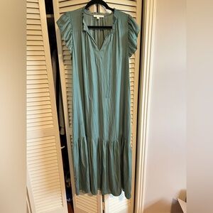 Relaxed Teal Maxi Dress with Ruffle Cap Sleeves